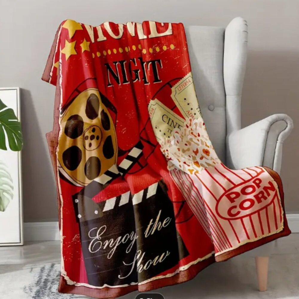 Movie Theater Print Throw Blanket, Super soft flannel polyester, Lap Size NWT - Picture 1 of 3